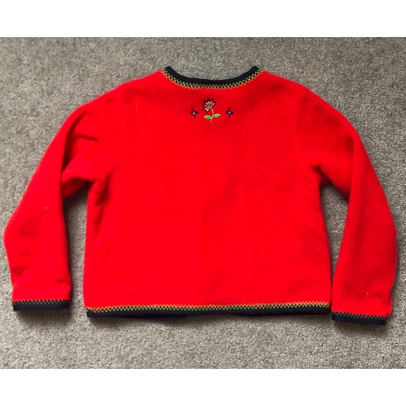 🎉HP🎉HANNA ANDERSSON Red Zip-Up Sweater w/Flower - Picture 2 of 4